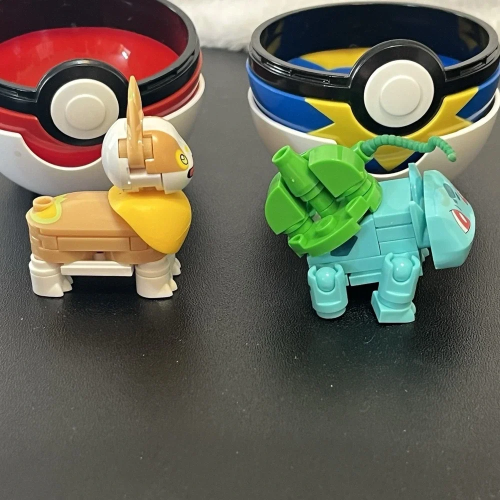 Pokemon Ball MEGA Bloks Construx Yamper Balbasaur Figures Lot Of 2 Blue Red